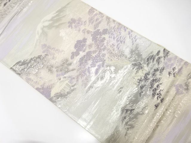 JAPANESE KIMONO / ANTIQUE FUKURO OBI / SILK / WOVEN CENERY OF COUNTRYSIDE